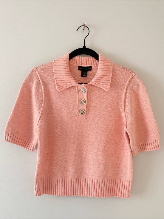 House of Harlow 1960 Sweaters - House of Harlow 1960 NEW Wool Short-Sleeve Sweater Knit Top Collared Pink